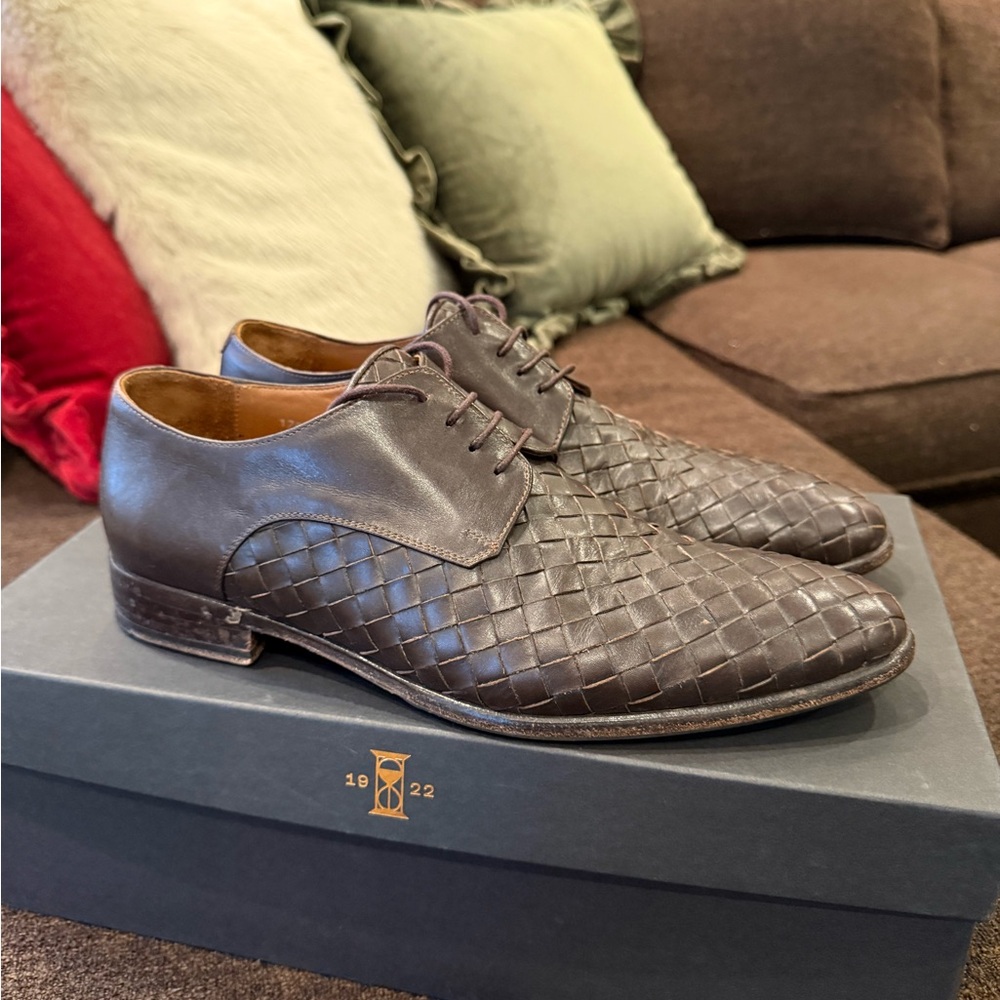 Custom Brown Woven Leather Men's Dress Shoes
